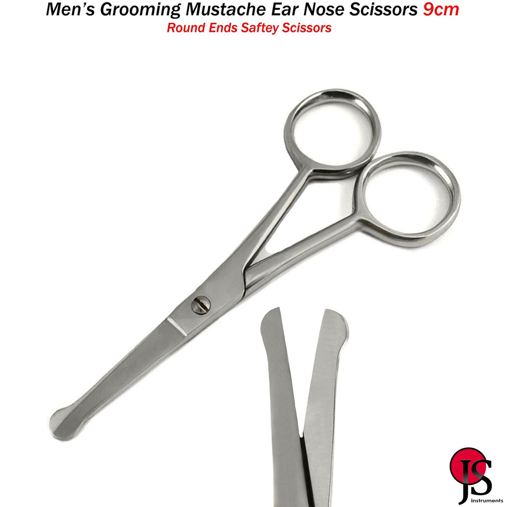Men's Nose Hair and Beard Grooming Scissors - Stainless Steel, 9cm