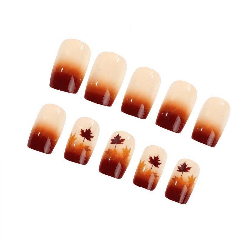 48 Pcs Maple Leaf Gradient Short Square Press-On Nails for Autumn