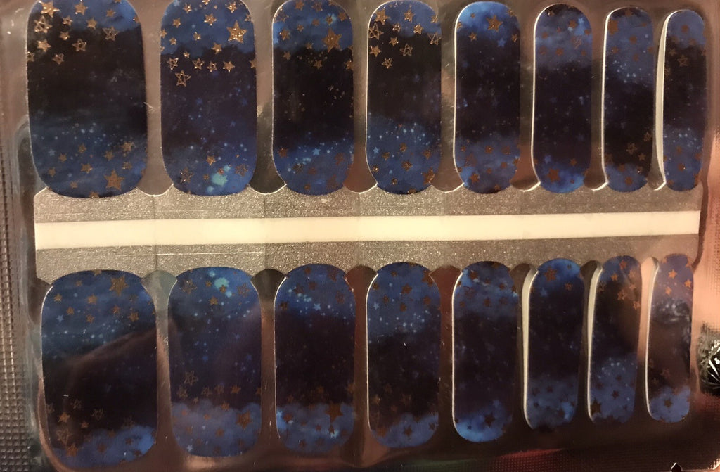 Color Nail Polish Strips Night Sky Gold Stars 16 Pack - Easy DIY Manicure