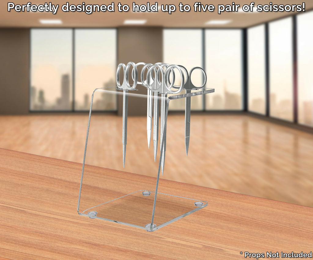 Acrylic Scissor Display Organizer Holds 5 Pairs for Salons & Barbers