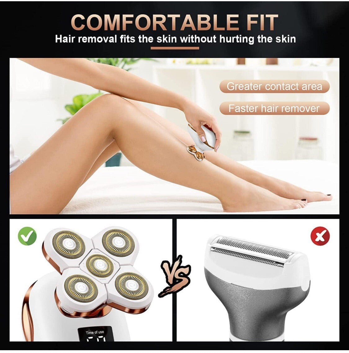 Women Waterproof Electric Bikini Hair Shaver Rechargeable Wet Dry Razor