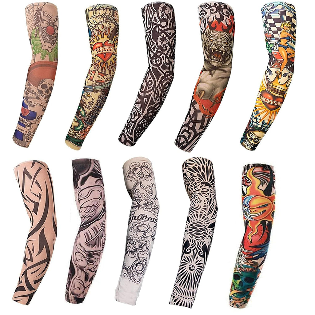 Temporary Arm Sleeve Tattoos Set – 10 Pairs Multi-Design Fake Ink for Men