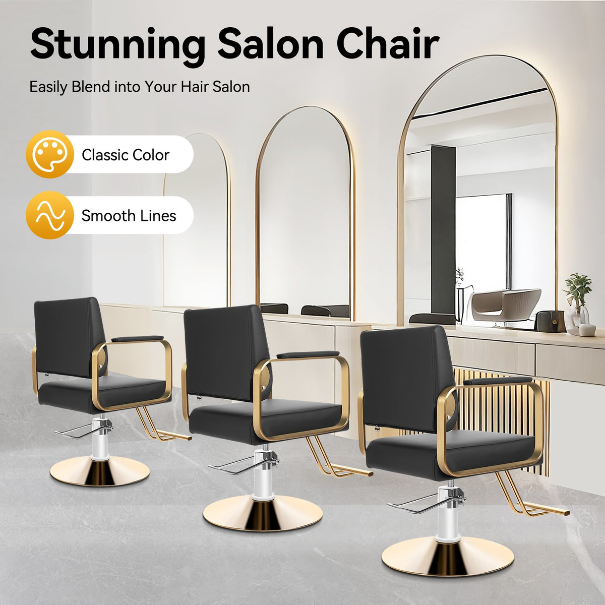 Hydraulic Barber Chair for Salon, Spa & Hair Styling - Adjustable, Modern Black & Gold