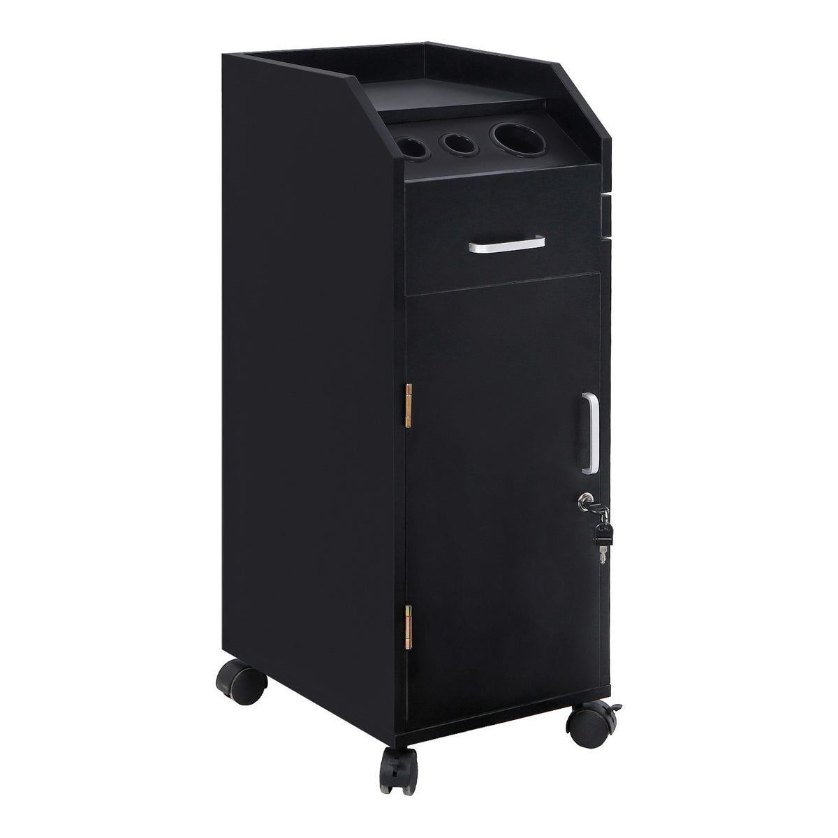 Rolling Hair Salon Station Locking Cabinet with 4 Drawers & 3 Tool Holes
