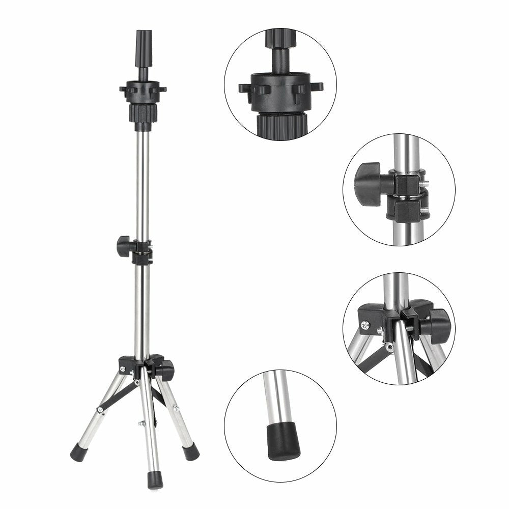 Portable Wig Mannequin Head Stand with Adjustable Tripod Holder