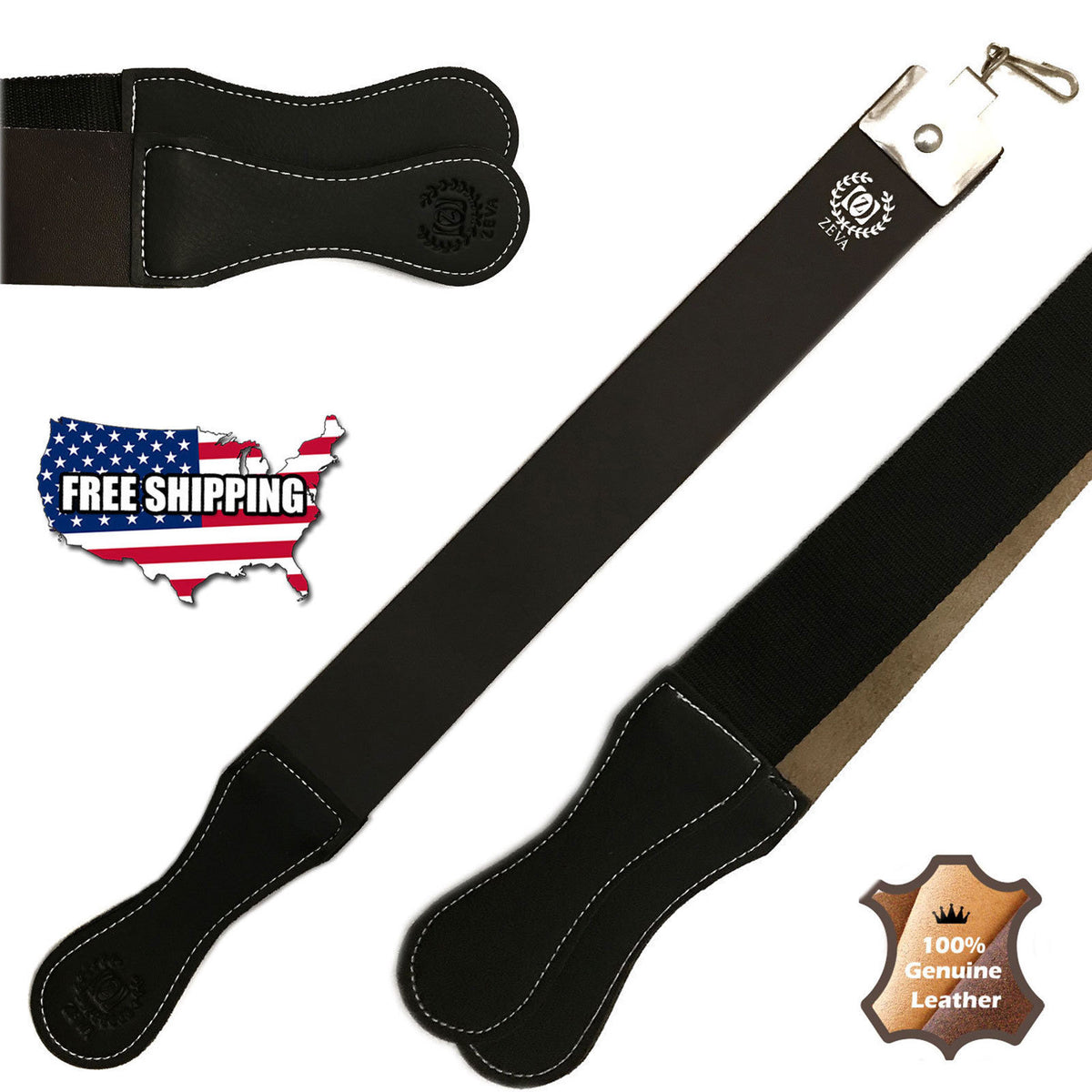 Leather Sharpening Strop Belt for Straight Razors - Cowhide & Canvas, 19.25"