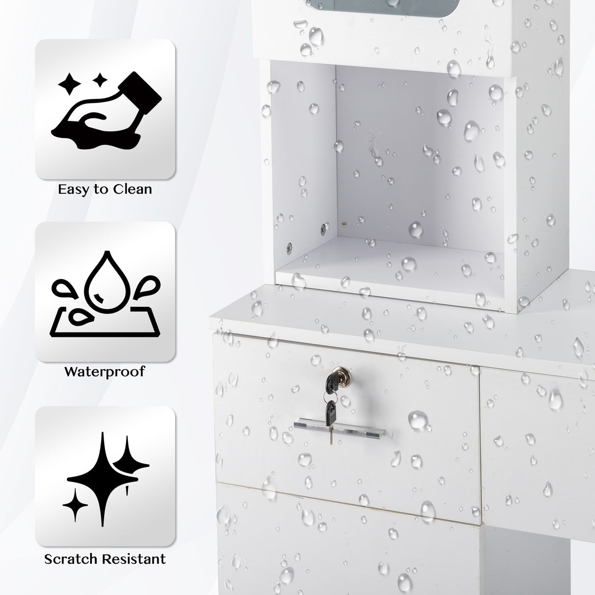 Salon Station Barber & Beauty Spa Storage Cabinet with Glass Door and Drawers