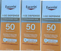 Eucerin Sun Age Defense SPF 50 Face Sunscreen with Hyaluronic Acid - Hypoallergenic, Fragrance-Free, Non-Comedogenic, 3 Pack
