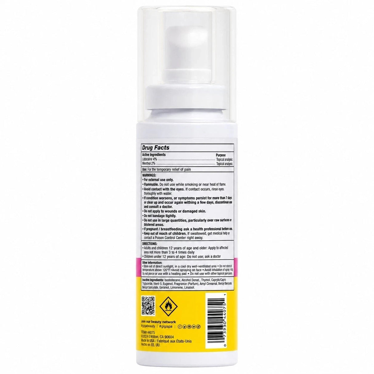 GiGi Anesthetic Numbing Spray 2oz for Sensitive Skin - Topical Pain Relief