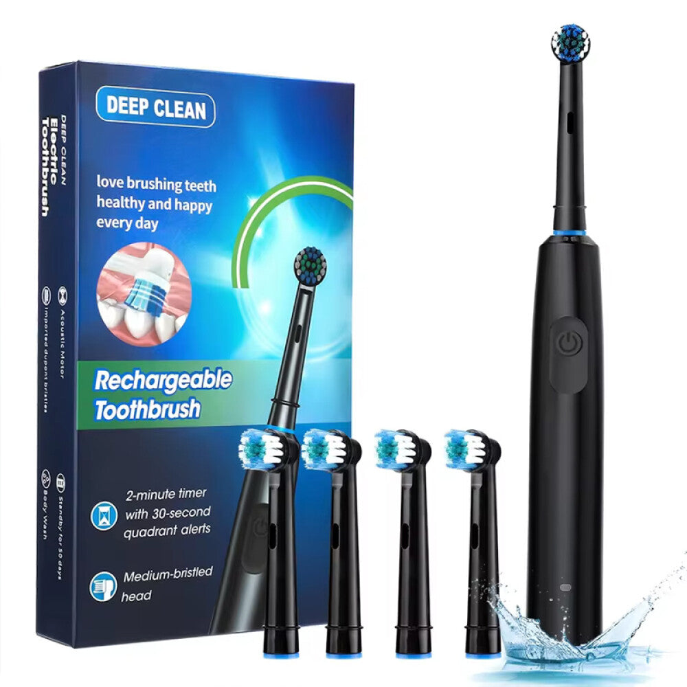 Rechargeable Electric Toothbrush with 4 Replacement Heads & 5 Modes