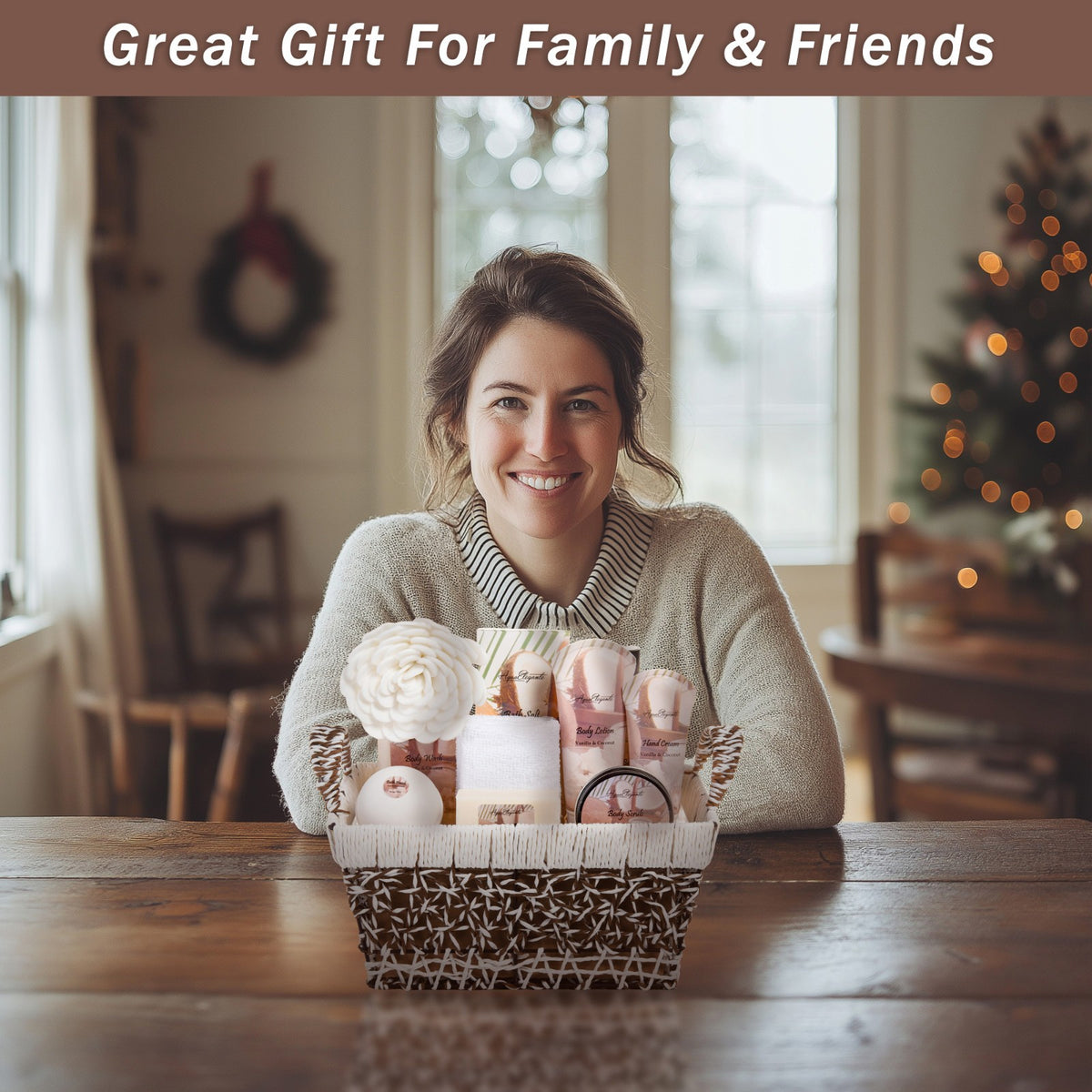 Luxury Spa Gift Basket for Women - Bath Set with Coconut & Vanilla