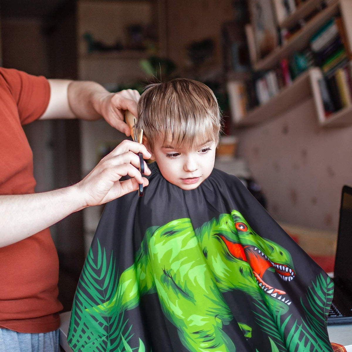 Kids Waterproof Dinosaur Haircut Cape – Adjustable Salon Barber Cover
