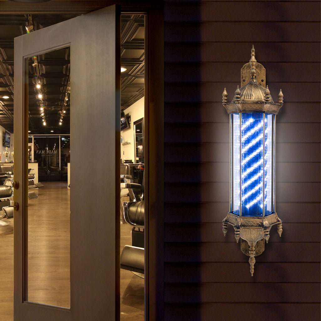 Vintage Barber Pole LED Light Rotating Sign Wall Mount for Hair Salons