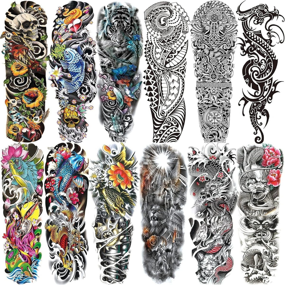 Waterproof 3D Arm Sleeve Temporary Tattoos for Adults – Long-Lasting, Water-Resistant