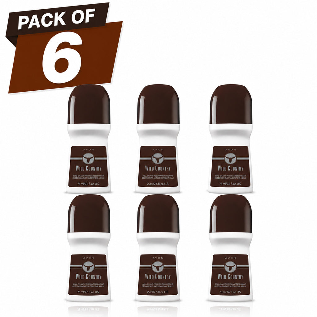 6-Pack Avon Wild Country Roll-On Deodorant 2.6 oz for Men & Women