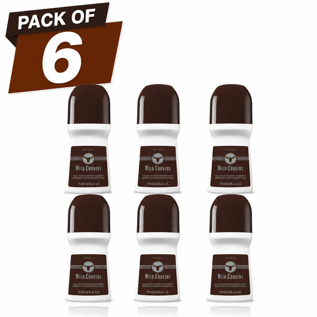 6-Pack Avon Wild Country Roll-On Deodorant 2.6 oz for Men & Women