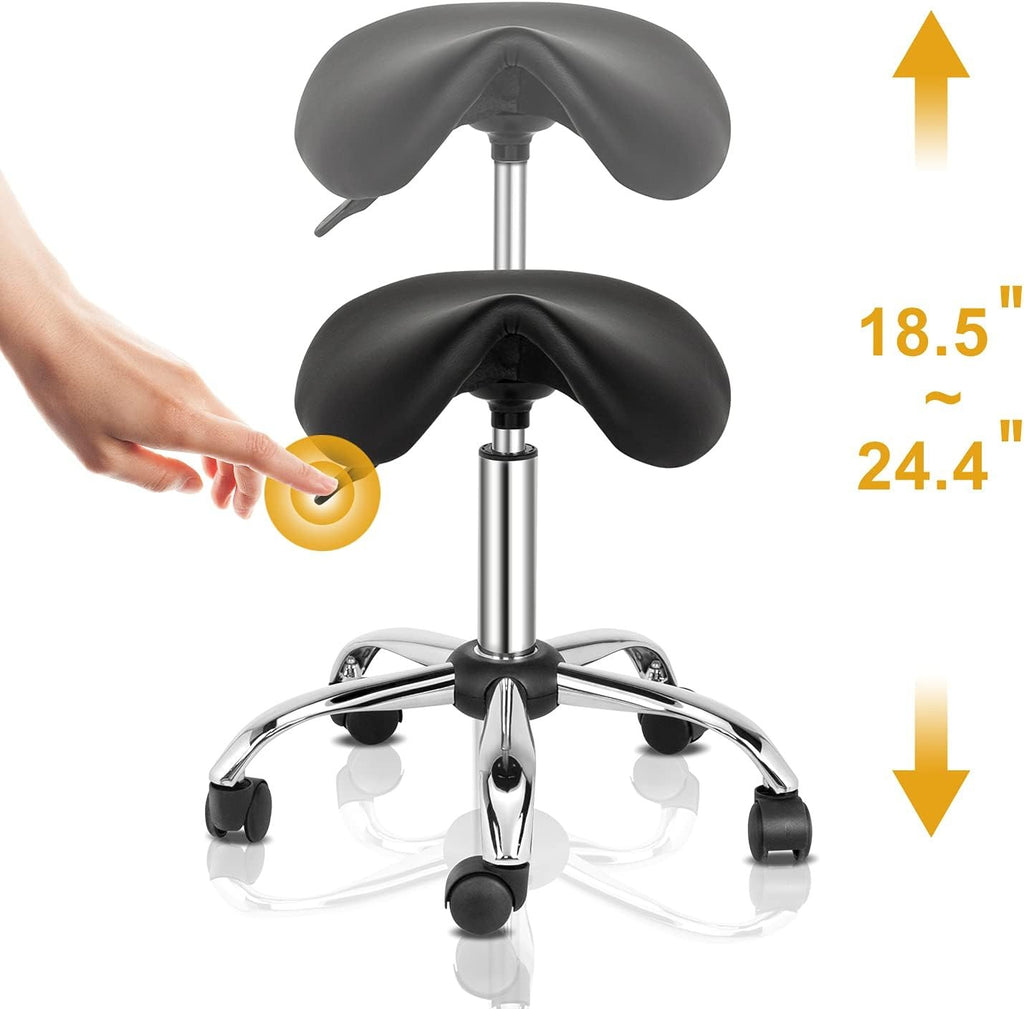 Adjustable Saddle Stool with Wheels for Salon & Office Comfort