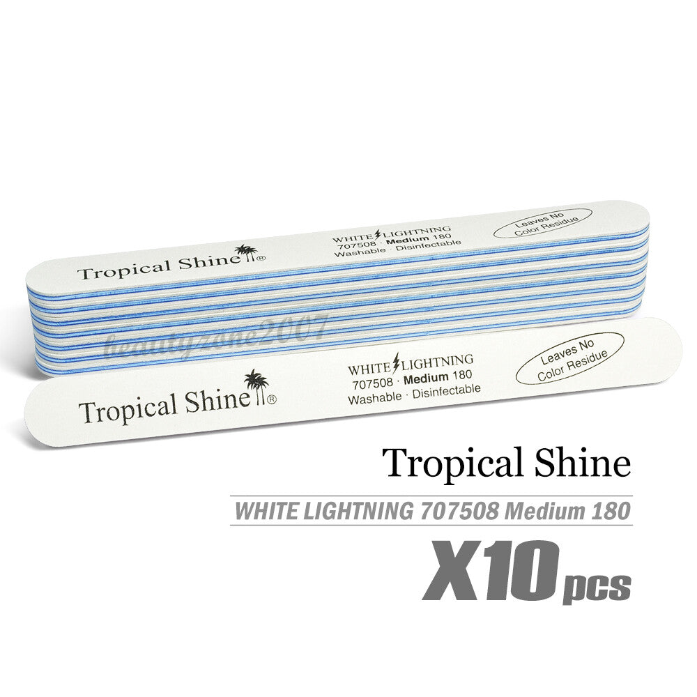 Tropical Shine White Lightning Nail File 180/180 10 Pcs Medium Grit Professional Nail Buffers