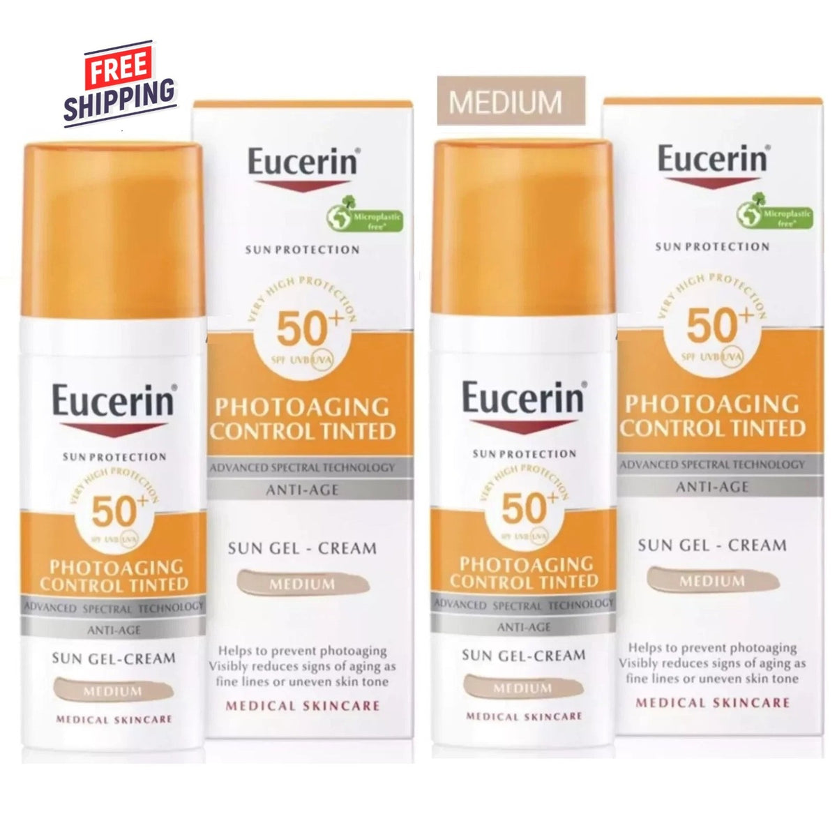 Eucerin Sun Photoaging Control Tinted Sun Gel-Cream SPF50+ Medium 50ml 2-Pack