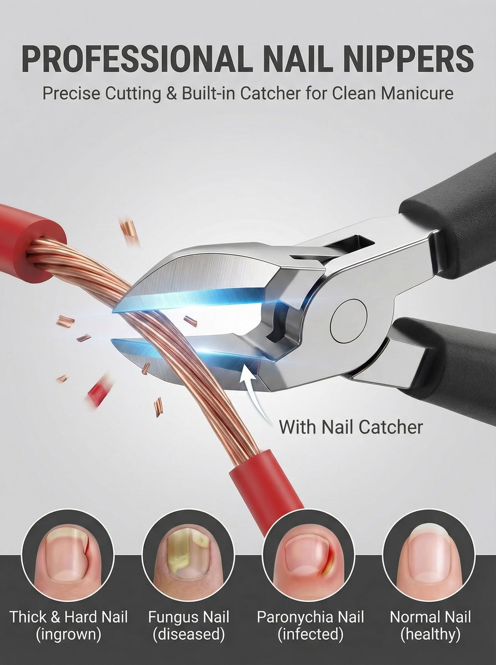 Senior Thick Nail Clippers 30° Angled Wide Jaw for Toenails Safety