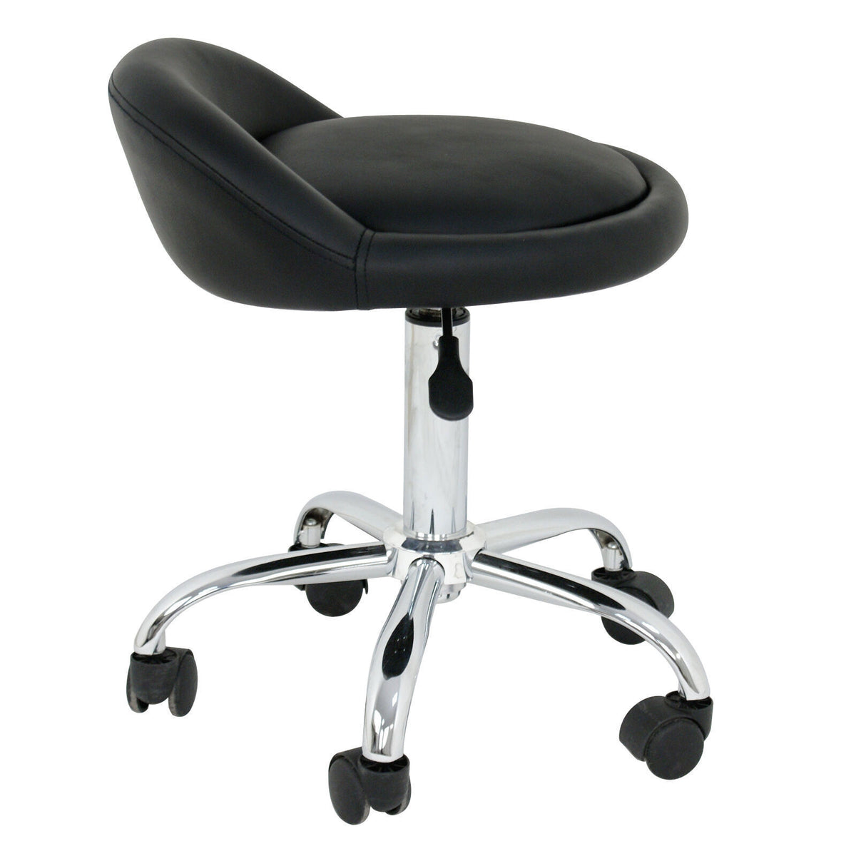 Adjustable PU Leather Salon Stool with Back and Swivel Wheels - Black