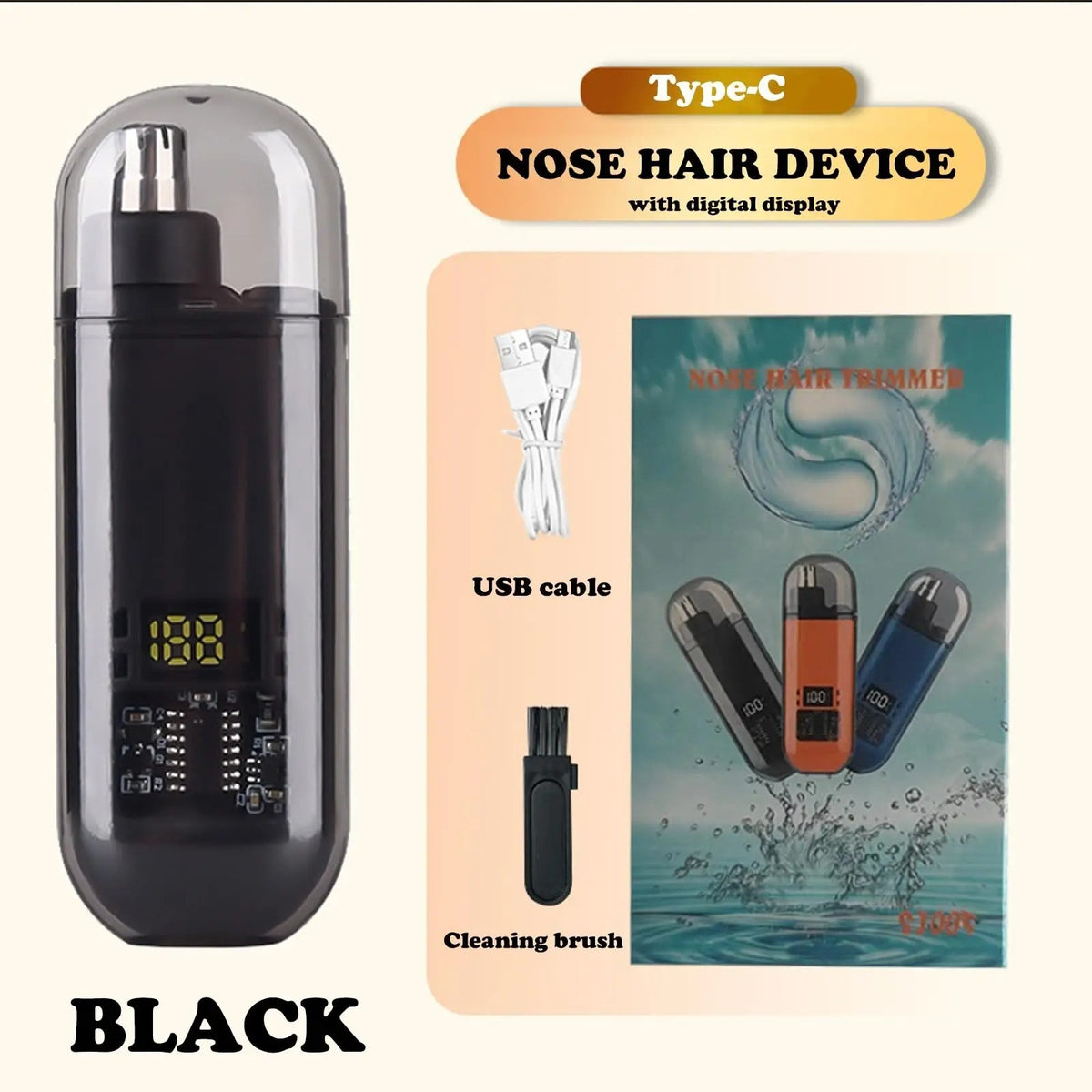 Rechargeable Nose and Ear Hair Trimmer - Portable, USB-C, Multiple Colors