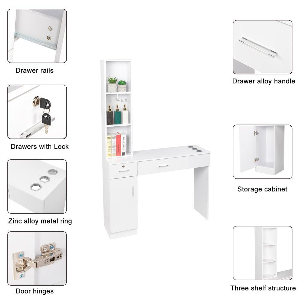 Wall Mount Hair Styling Station Salon Equipment with Storage and Lockable Drawers