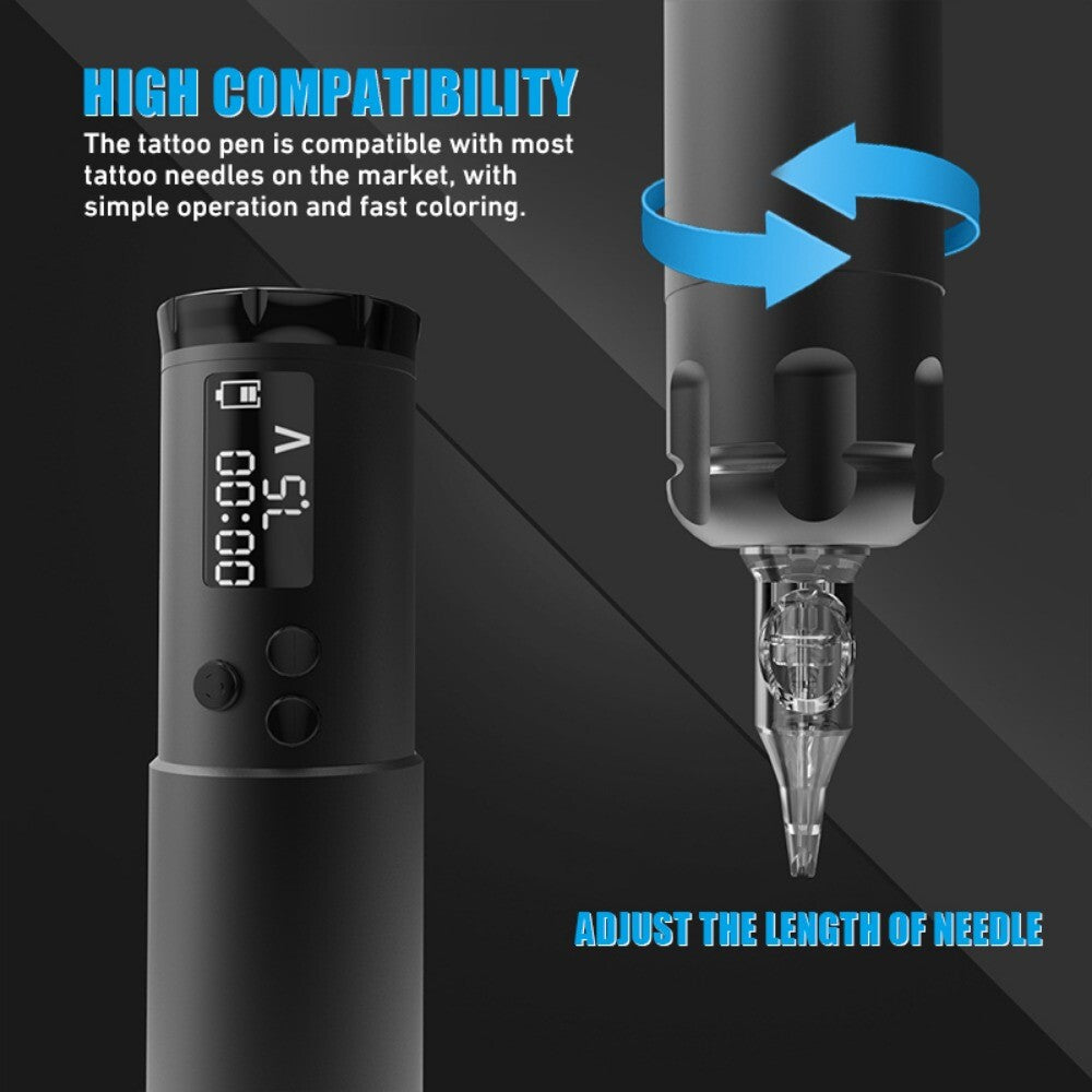 Tattoo Pen Machine Kit with Coreless Motor, 1300mAh Battery, Wireless Power
