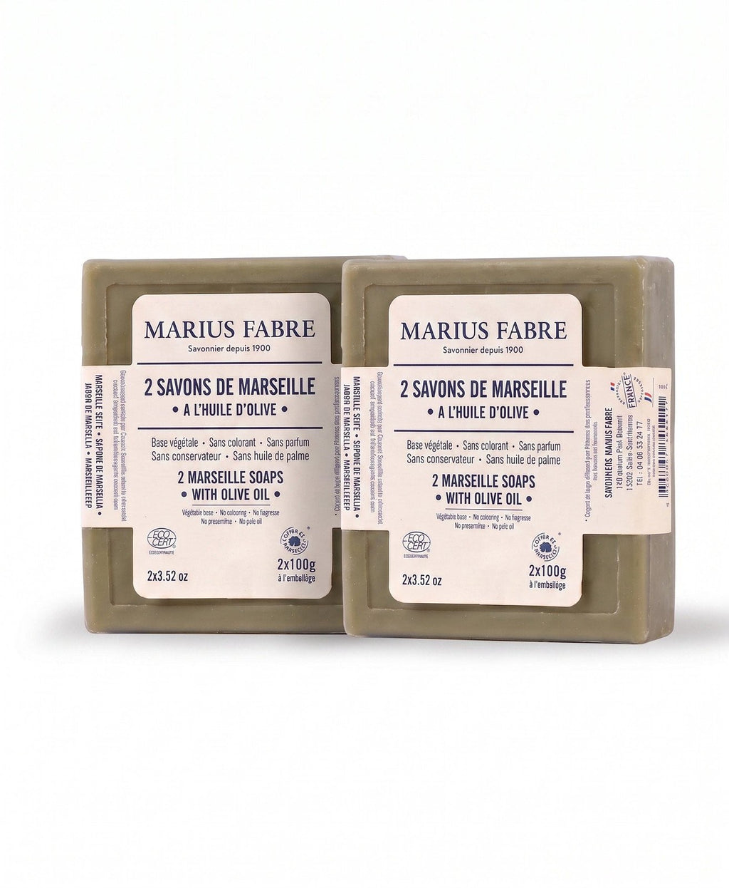 Olive Oil Marseille Soap Bars Set of 2 - Palm-Free, Fragrance-Free
