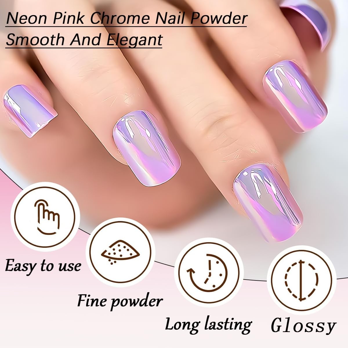 Holographic Unicorn Chrome Nail Powder - Aurora Rainbow Neon Pink for Nail Art