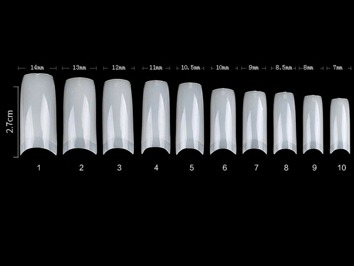 Long Square False Nail Tips - Coffin Shape, Transparent, French Style, 500 or 1000 Pcs