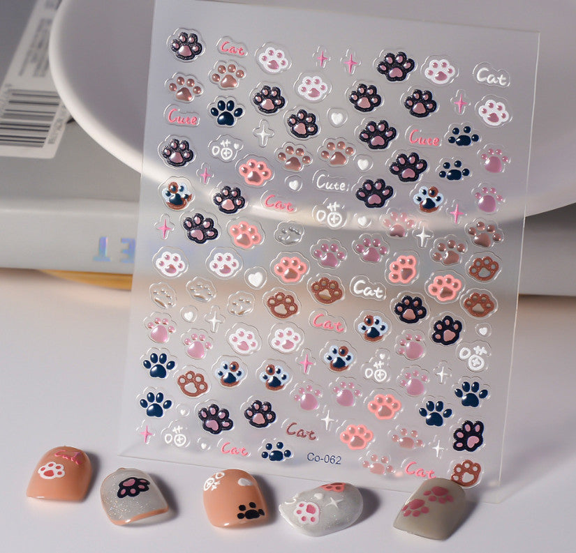 Dog and Cat Paw Print Heart Nail Art Stickers - Self-Adhesive Resin Decals