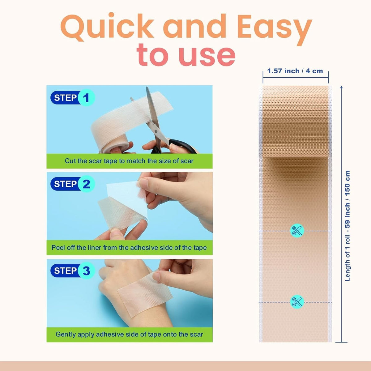 Silicone Scar Tape for Surgical Keloid & Burn Scars - Reusable 1.6x60in Roll