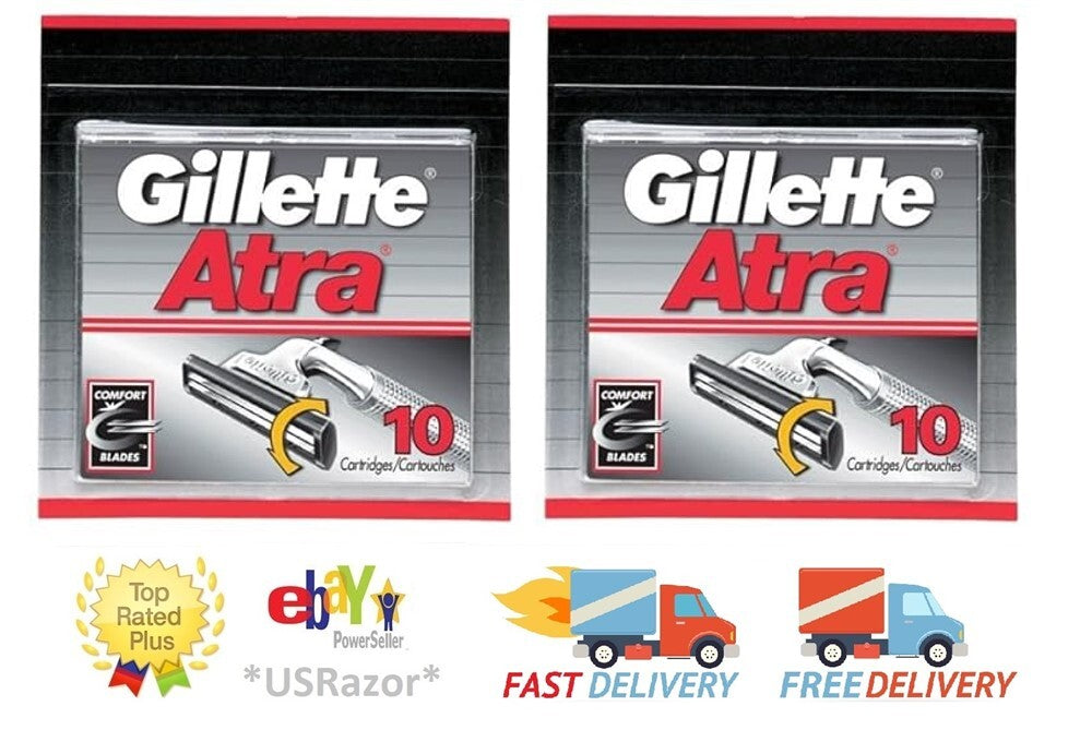 Gillette Atra Razor Blade Refills No Lubricant Strips USA Made - 100 Pack