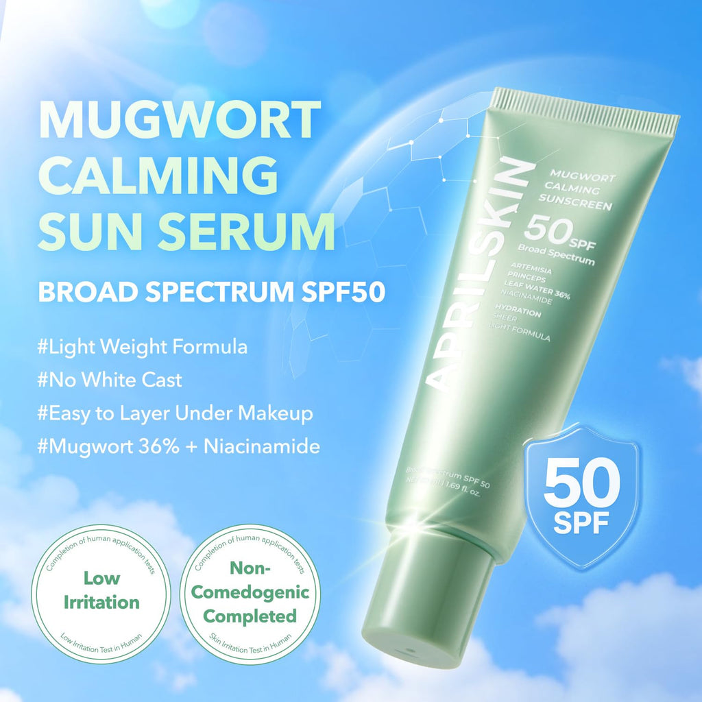 SPF 50 Sunscreen Serum with Mugwort for Sensitive Skin - Lightweight, Non-Greasy Sun Protection