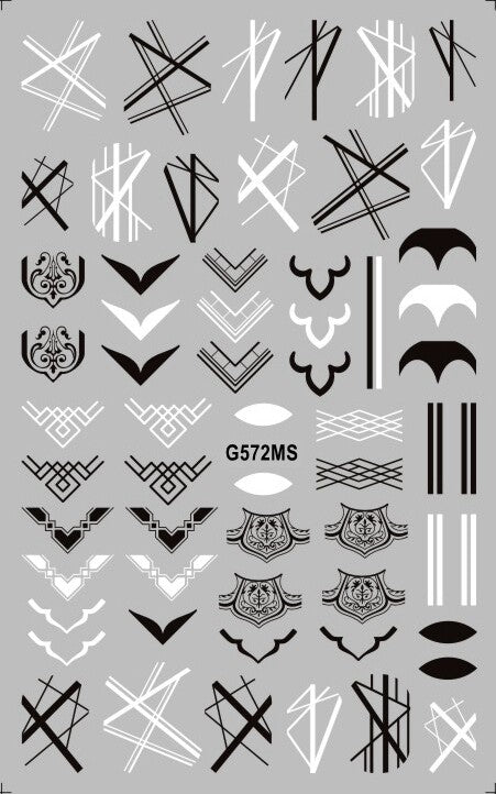 Geometric Nail Sticker Decal Set - Abstract Lines and Shapes for Nail Art