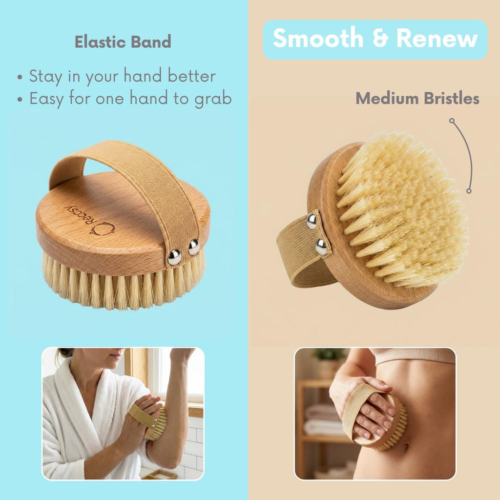 Lymphatic Drainage Body and Face Brush Set with Wooden Gua Sha - 4 Pieces