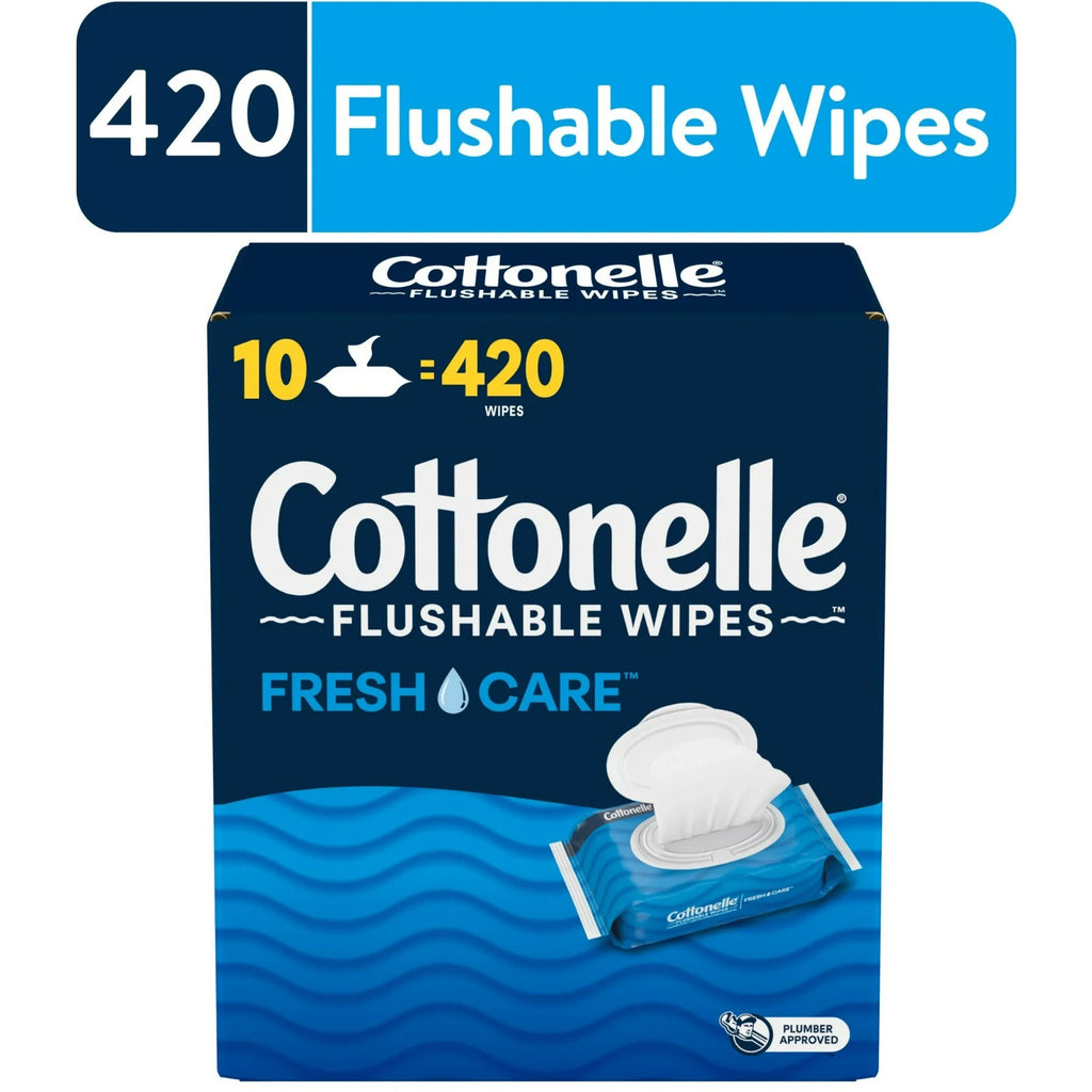 Flushable Wet Wipes for Adults - 10 Flip-Top Packs, Septic-Safe, Hypoallergenic