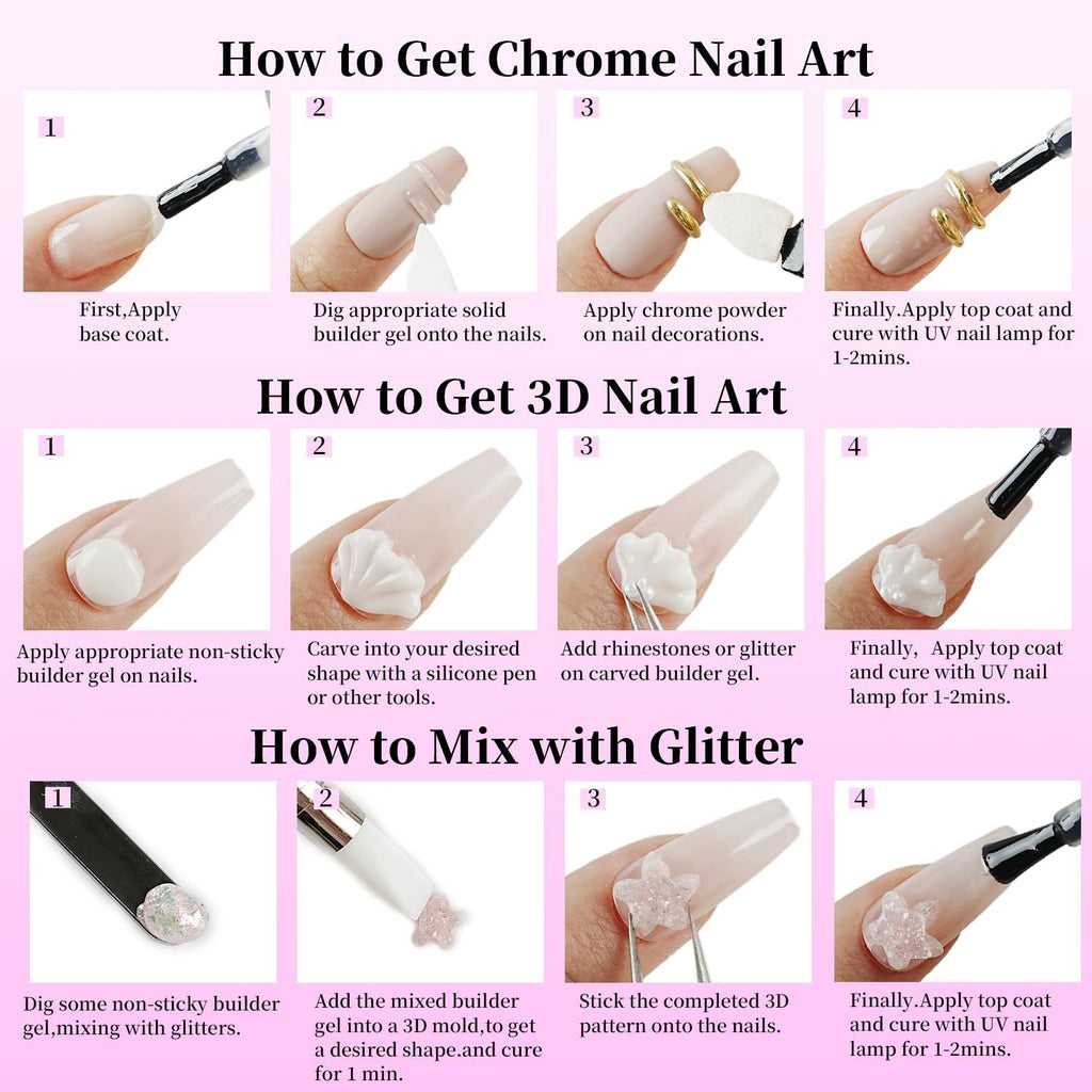 Non-Sticky Builder Gel Nail Art Kit with UV Lamp - 12 Colors for Perfect Manicures