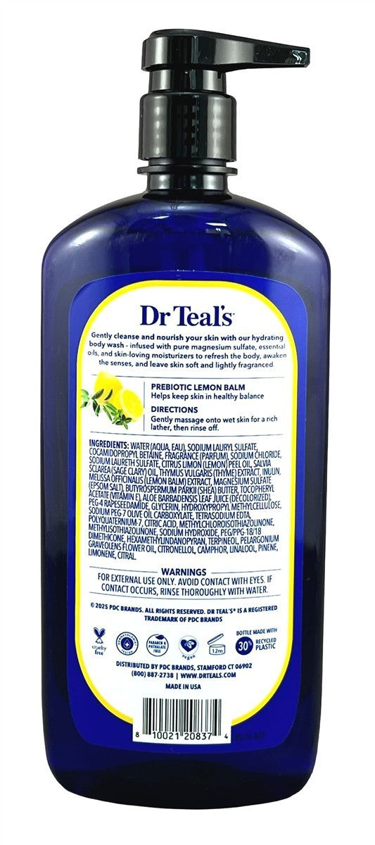 Dr Teals Lemon Balm Body Wash with Prebiotics, 24 Ounce – Gentle Skin Cleanser