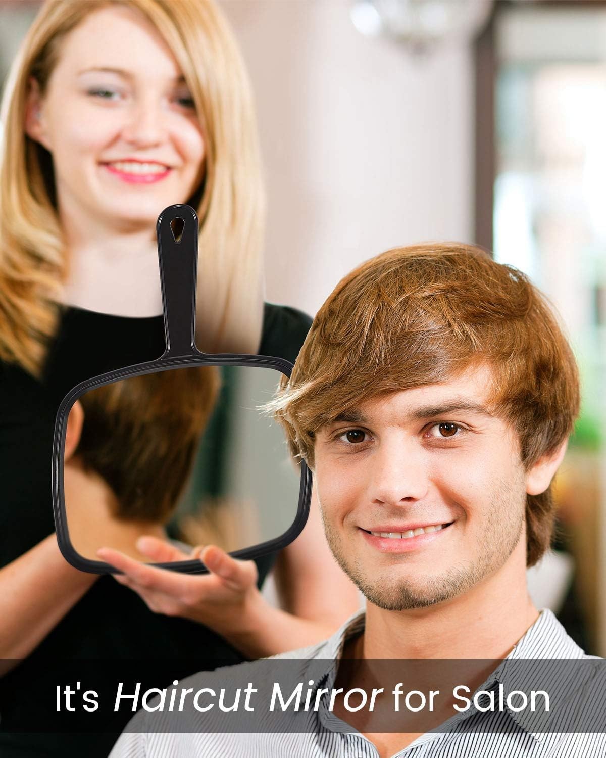 Hand Mirror with Large Reflection Surface for Hairdressing and Personal Use — Black, 10.3L x 7.4W