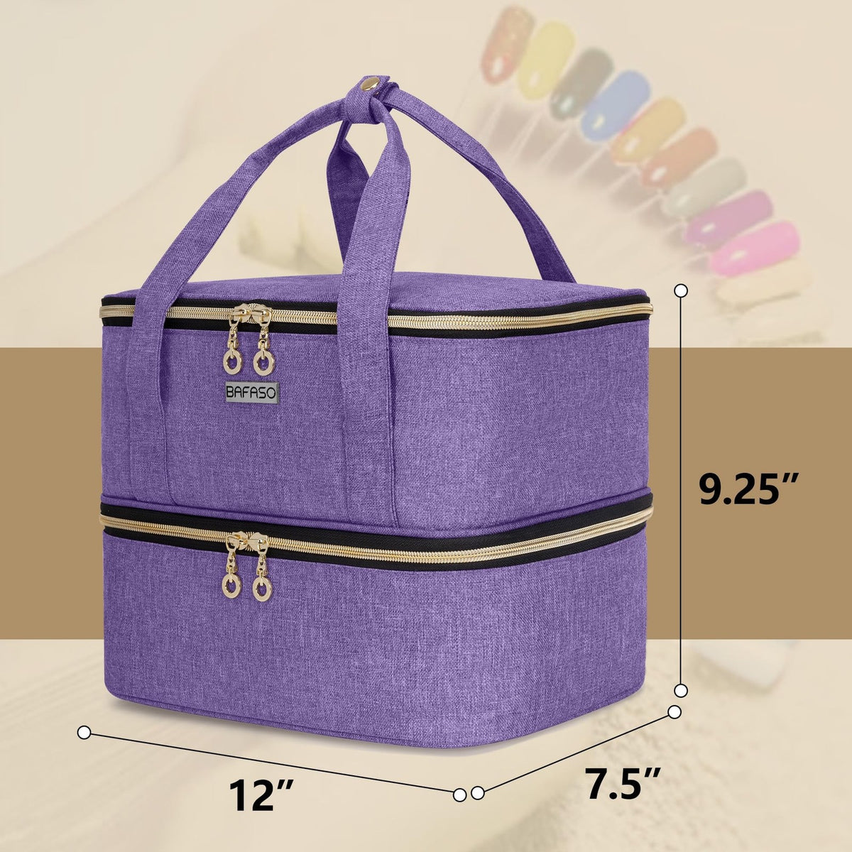 Nail Polish Storage Case Holds 40 Bottles & Nail Lamp - Purple
