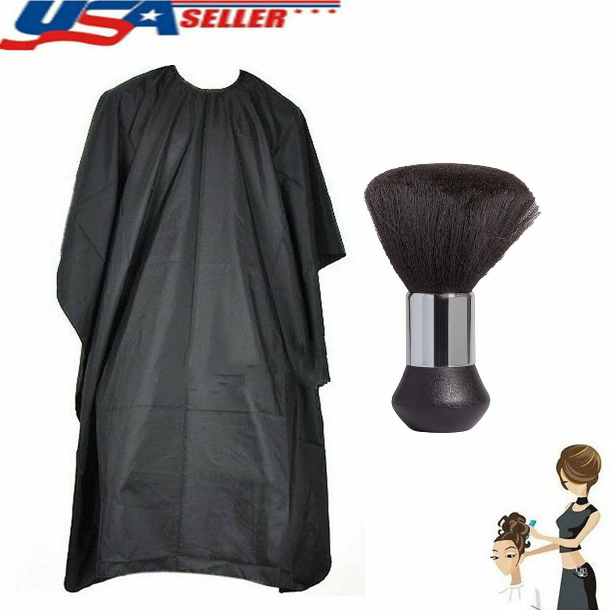 Salon Hair Cutting Cape and Brush Set for Barber and Hairdressing