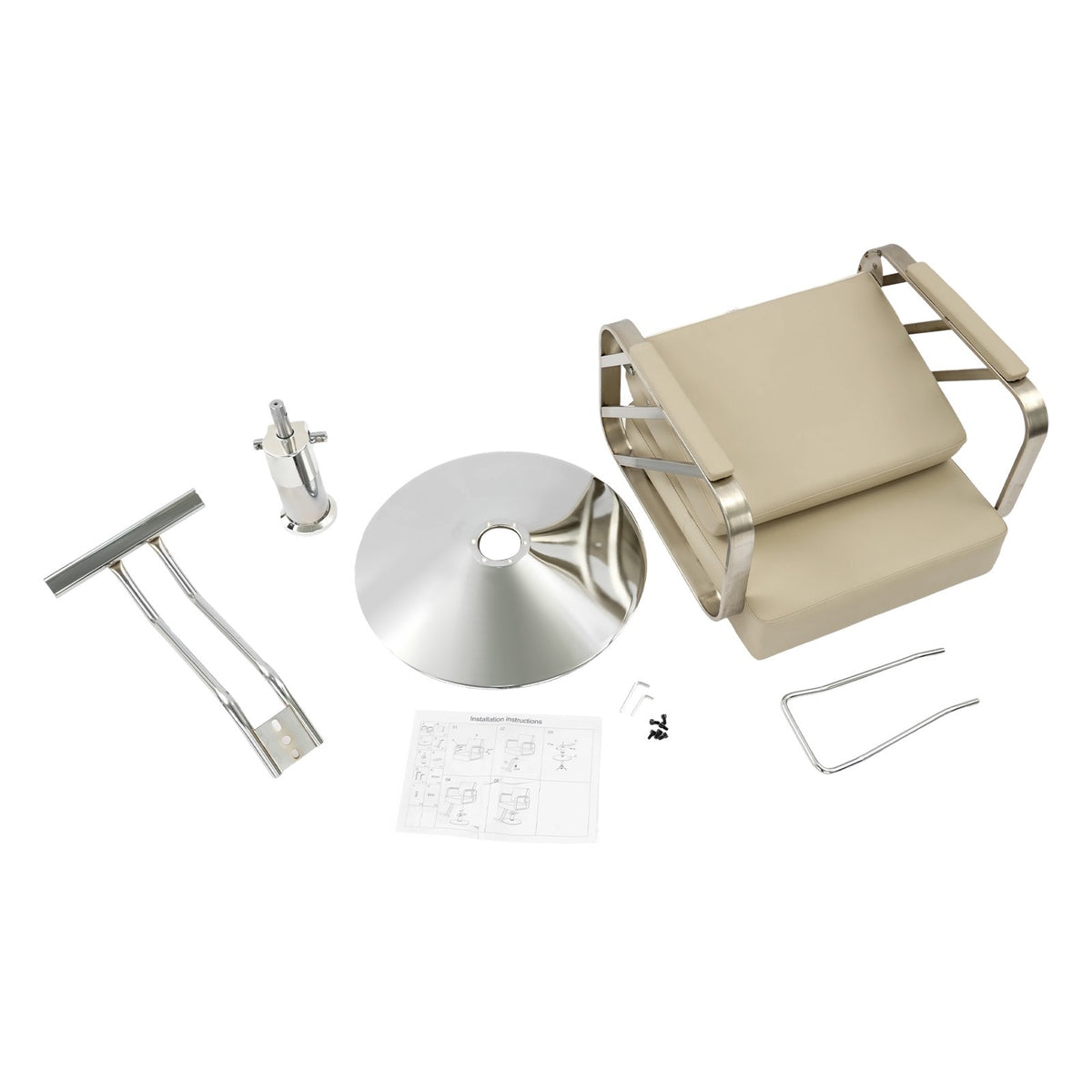 Stainless Steel Salon Chair with Beige Swivel Seat, Height Adjustable 82-92cm
