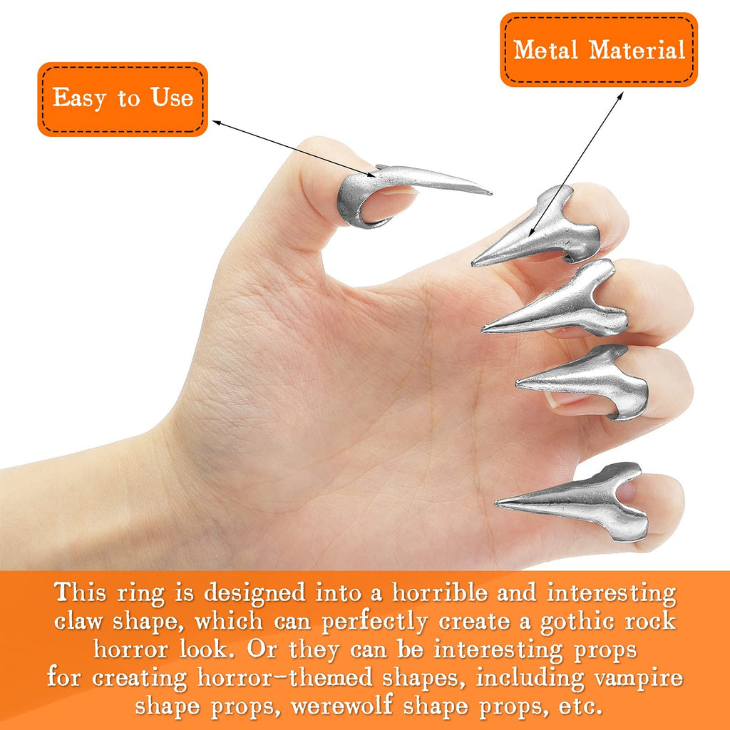 Gothic Claw Ring Set for Halloween and Cosplay - Silver Metal Finger Accessories