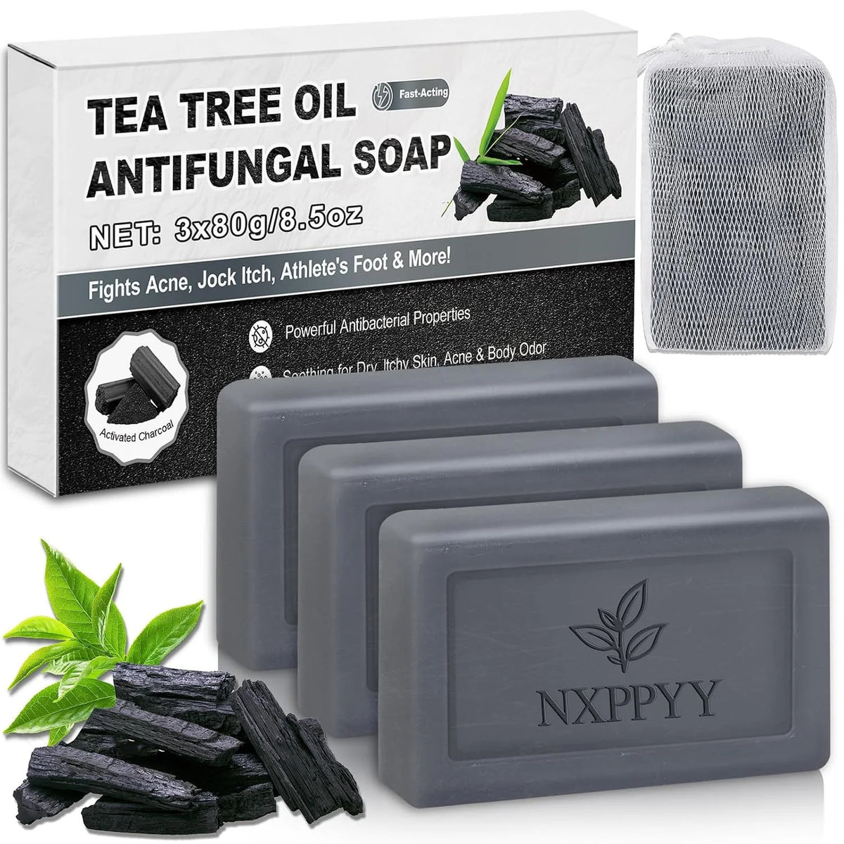 Antifungal Body & Face Soap with Tea Tree & Eucalyptus – 3 Bars