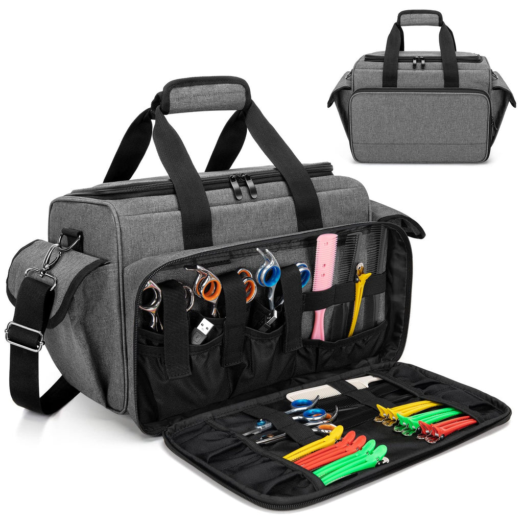 Hairdresser Bag with Adjustable Dividers Travel Barber Case Gray
