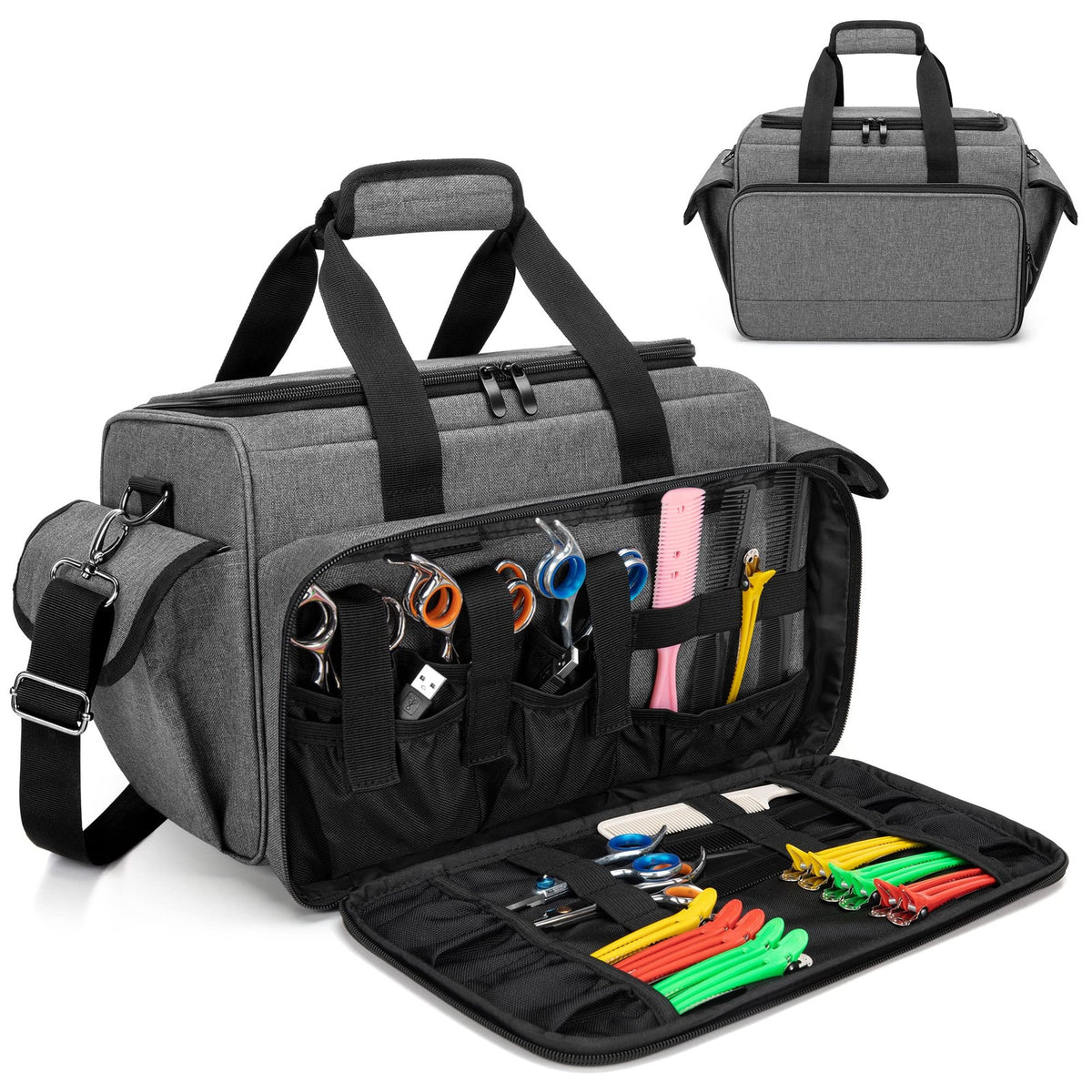 Hairdresser Bag with Adjustable Dividers Travel Barber Case Gray