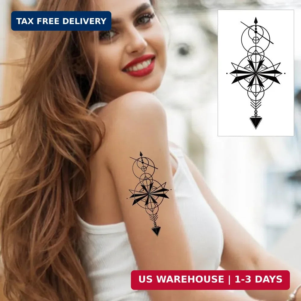 Temporary Tattoos for Men Geometric Black Mystical M - 12 Sheets
