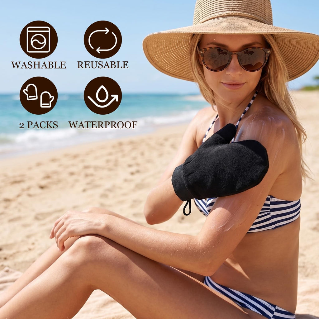 Self Tanning Mitts 2 Pack - Reusable Application Gloves for Flawless Tan